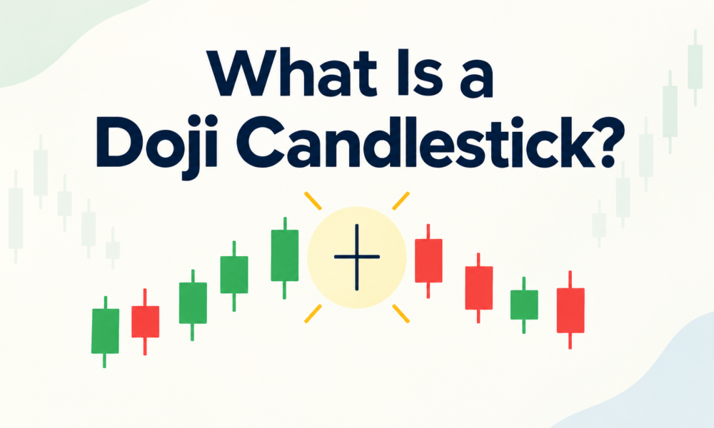 What Is a Doji Candlestick? A Doji candlestick appears like a plus sign or a cross on stock charts. If you've seen one, that's what it is. In simple terms, a Doji candlestick forms when the open and close prices of a stock are almost the same. It shows a tug-of-war between buyers and sellers, where neither side wins clearly. The Doji is a key candlestick pattern for beginners to learn. Doji Candlestick Meaning The word "Doji" comes from Japanese, and it roughly means "mistake" or "the same." That's fitting because a Doji candle shows a moment when the market couldn't decide which way to go. Think of it as a rope-pulling contest. Buyers pull one way, while sellers pull the other. By the end of the session, both sides are nearly back where they began. That's the core Doji pattern meaning for beginners. How a Doji Candle Forms (Open and Close Prices) Every candlestick has four price points: open, high, low, and close. In a normal candle, the open and close prices differ quite a bit, which gives the candle a thick body. In a Doji candlestick, the open and close prices are nearly equal. This forms a thin or nearly invisible body. Wicks, or shadows, extend above and below. Those wicks show how much the price moved during the session. Then, it returned close to the opening level. Main Types of Doji Patterns Not all Doji candles look the same. Here are the main types every trader should recognize: Standard/Neutral Doji: Small wicks on both sides, showing balanced indecision Long-Legged Doji: This candle has long wicks on both sides. It shows that the price moved a lot but closed close to the open. This shows strong trading indecision Dragonfly Doji: Looks like a "T". The long lower wick shows sellers pushed the price down, but buyers pulled it back up by close. Often seen near the bottom of a downtrend Gravestone Doji: Looks like an upside-down "T". A long upper wick shows buyers pushed the price up, but sellers dragged it back down. Often seen near the top of an uptrend What Does a Doji Tell Traders? (Indecision & Reversal Signals) A Doji pattern mainly signals one thing: uncertainty. Neither buyers nor sellers have full control during that session. A Doji after a strong trend is important. It can signal a possible reversal pattern. This means the current trend may be losing power and could change direction. A Dragonfly Doji that appears after a downtrend can signal a bullish reversal. In contrast, a Gravestone Doji after an uptrend may signal a bearish trend. But here's the honest part: a single Doji candle doesn't confirm anything on its own. It's a warning sign, not a certainty. How to Use Doji Candlestick in Trading (With Caution) To read Doji candlestick patterns well, don't rely on the candles; always use other tools too. Check the trend before and after the doji Look at support and resistance levels nearby Confirm with volume since a Doji on high volume carries more weight Wait for the next candle to confirm the direction It is like reading one line of a book. You can get hints, but not the full story. Doji Candlestick in the Indian Stock Market Context Doji candles frequently appear for Indian traders on the NSE and BSE. This is especially true during results season or major news events. These times bring more uncertainty to the market. Many beginners in the Indian stock market feel excited when they spot a Doji candlestick. They often expect an immediate reversal. That's a common mistake. Experienced traders treat it as one piece of the puzzle, not the whole picture. If you're new, start by finding Doji patterns on index charts like Nifty or Bank Nifty. Watch what happens after they form, and note how price reacts near key levels. Over time, this pattern recognition becomes second nature. A Doji candlestick is important for beginners. It boosts confidence in reading price charts. This knowledge can lead to better trading decisions.